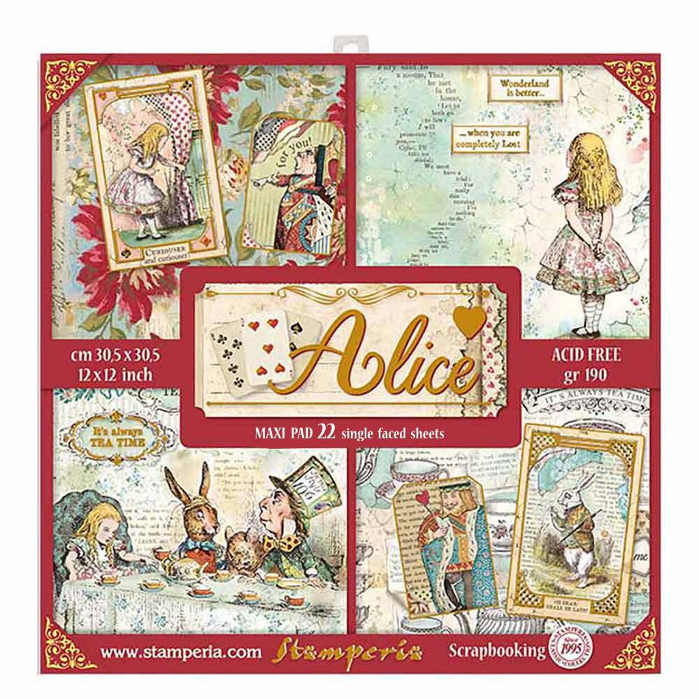 STAMPERIA 12X12 PAPER PACK LARGE ALICE GOLD image 0